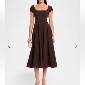 STAUD Wells Cotton Fit & Flare Short Sleeve Midi Dress Brown Size 6